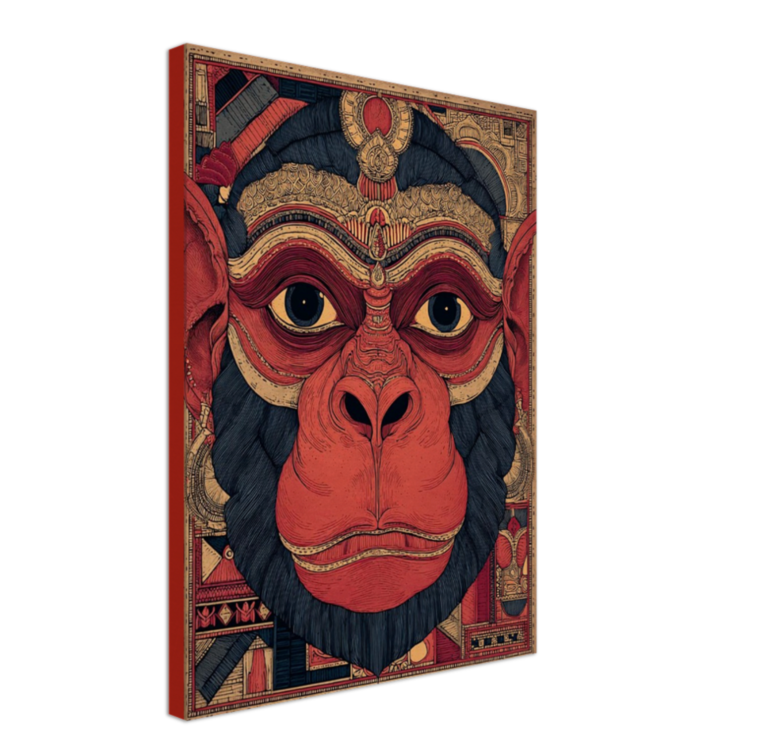 Decorative Canvas Of Hanuman ji  's Facewith intricate patterns on a white background