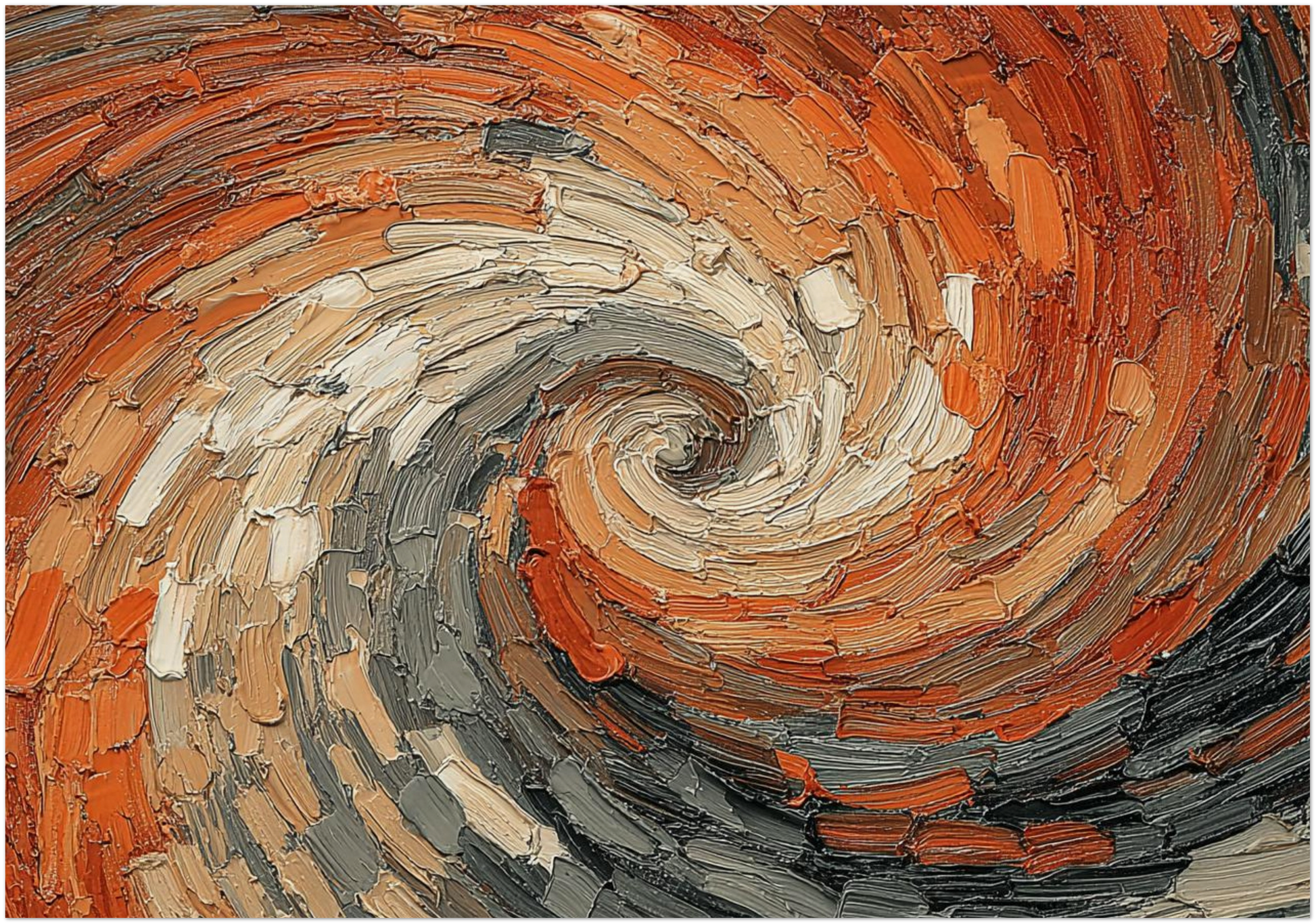 Energy Flow Spiritual Wall Art Abstract painting with swirling patterns in orange, gray, and white.