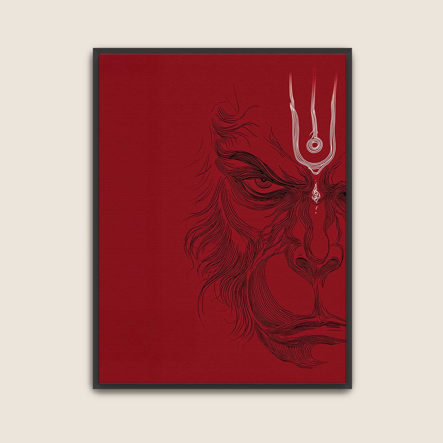 Hanuman wall art depicting Hindu spiritual fine art in minimalist style