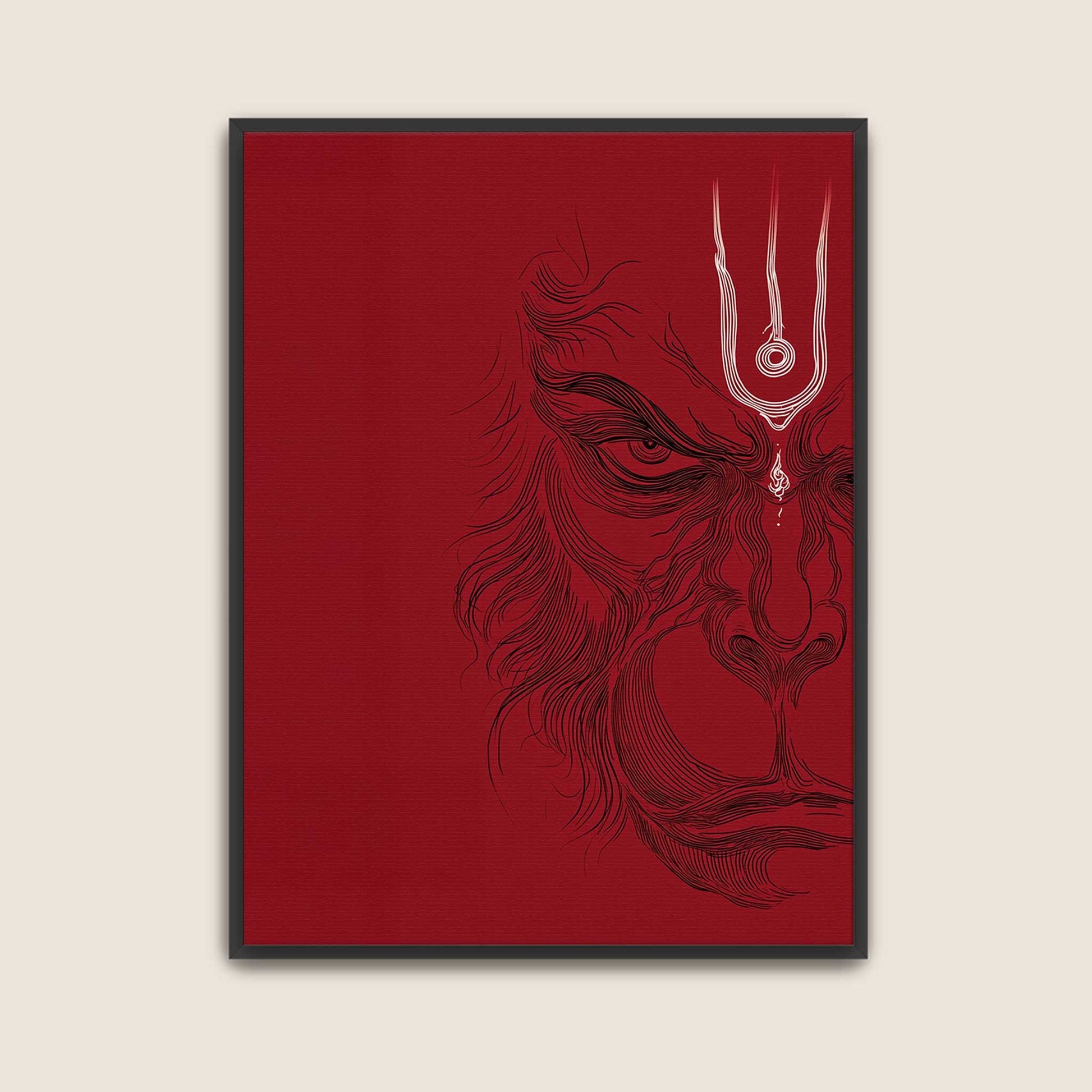 Hanuman wall art depicting Hindu spiritual fine art in minimalist style