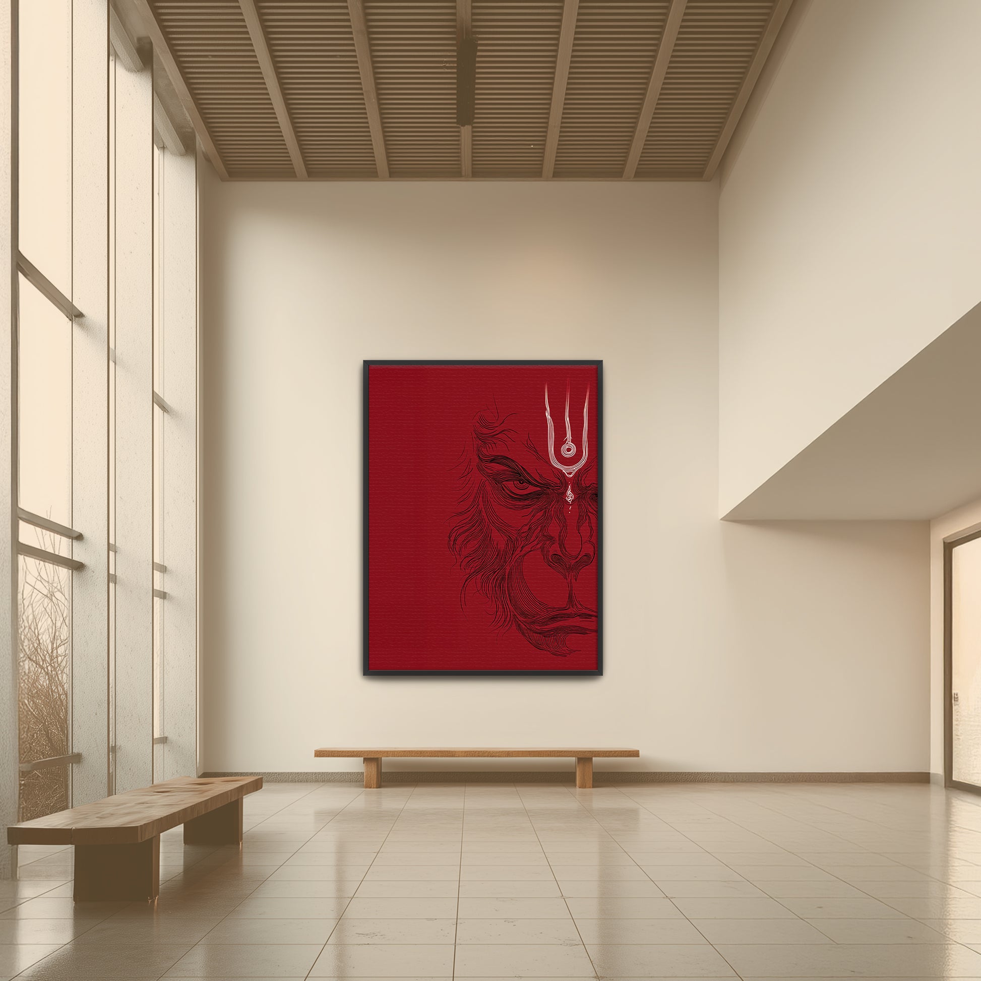 Hanuman wall art depicting Hindu spiritual fine art in minimalist style