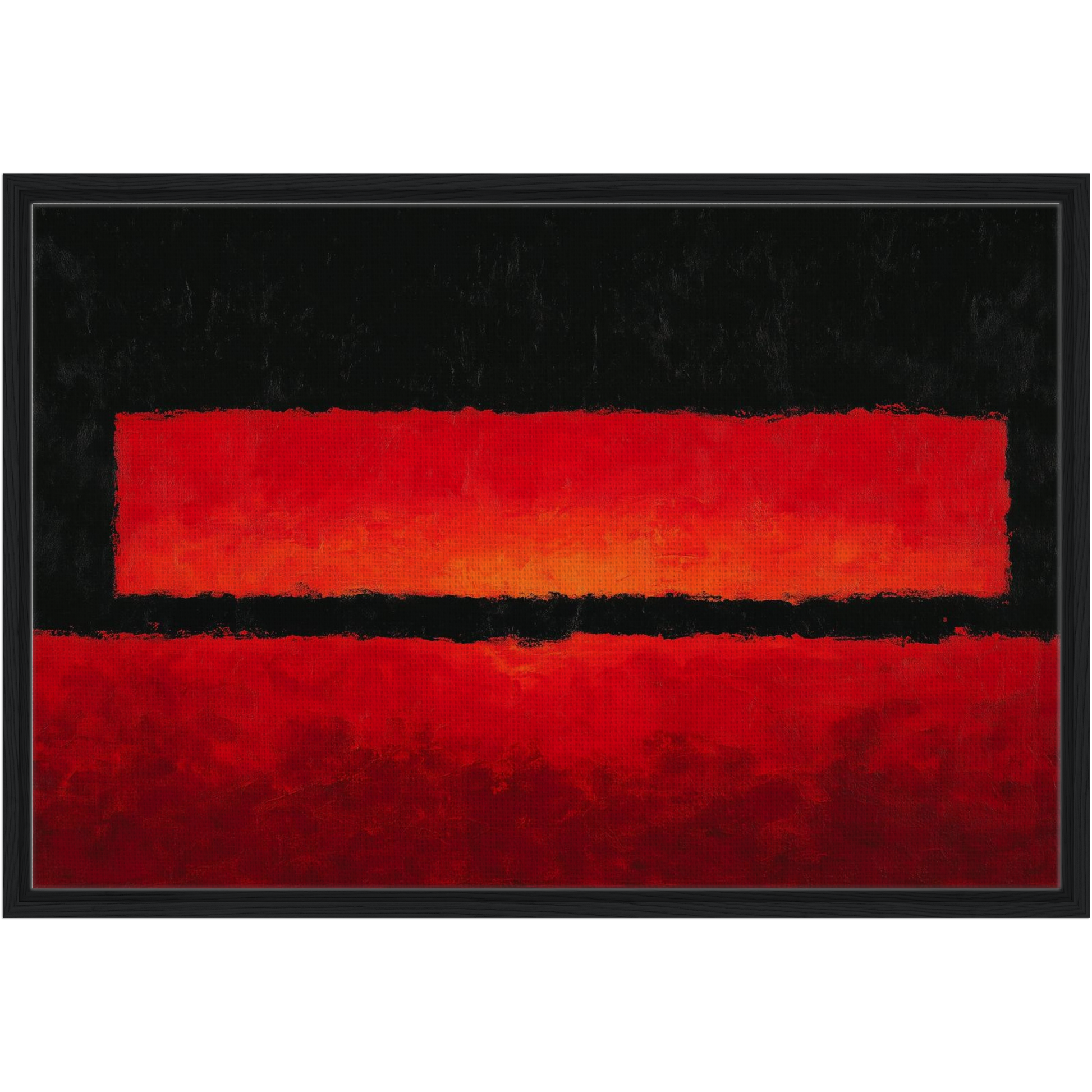Mindful Meditation Spiritual Wall Art Print Abstract art piece with a red horizontal stripe on a black background