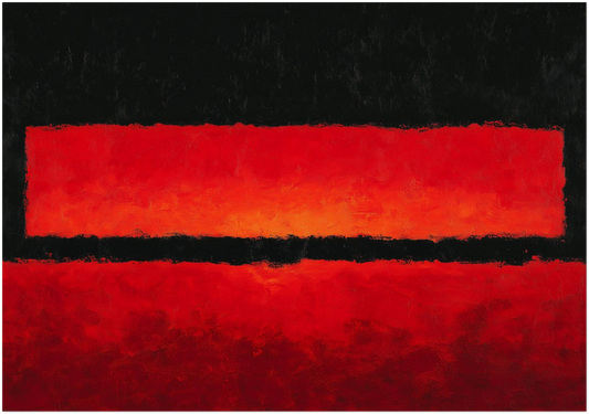 Mindful Meditation Spiritual Wall Art Print Abstract art with a red rectangular shape on a black background