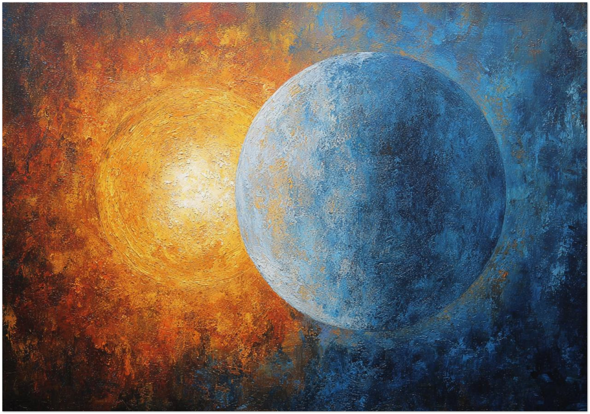 Spiritual Balance Wall Art Print Abstract sun and moon spiritual art print symbolizing yin yang balance, divine masculine and feminine energy, and cosmic harmony for meditation wall decor.