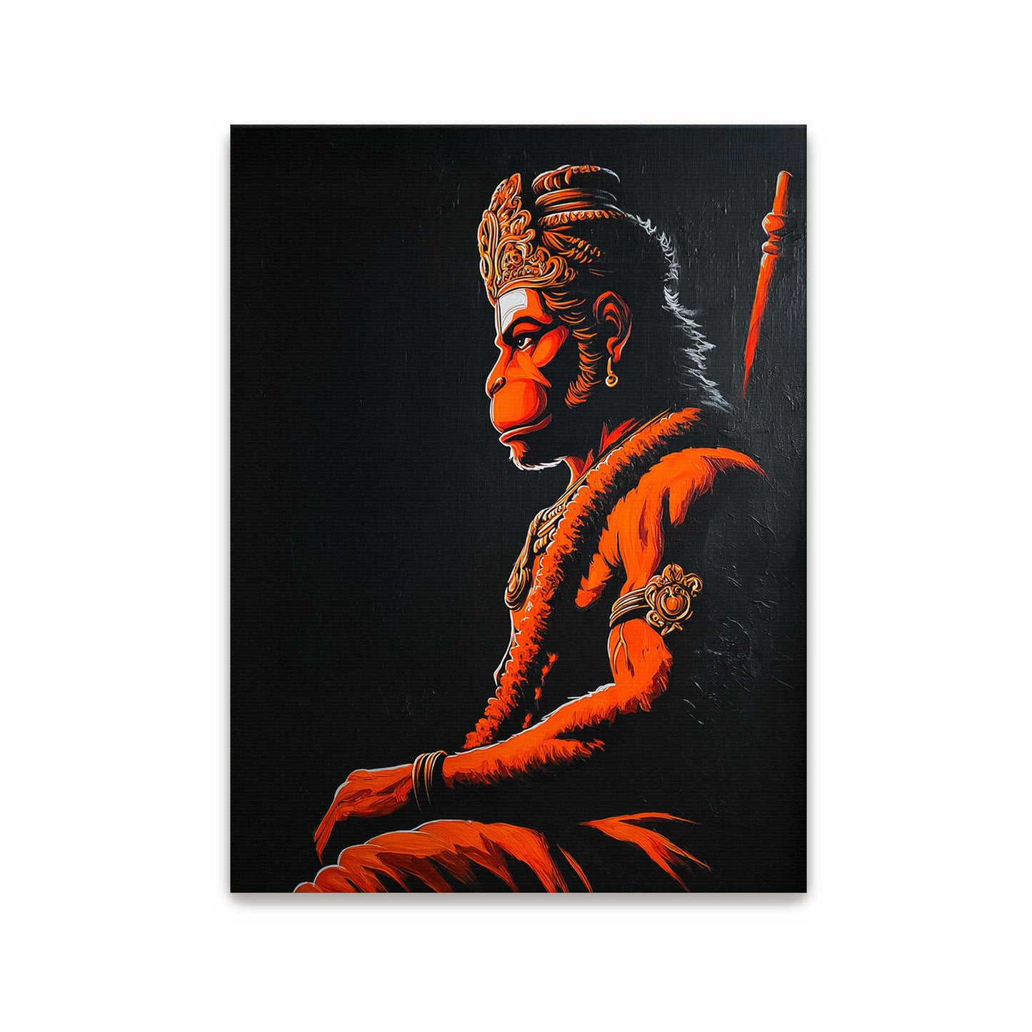 Artistic depiction of a hanumanji fine art print details on a dark background