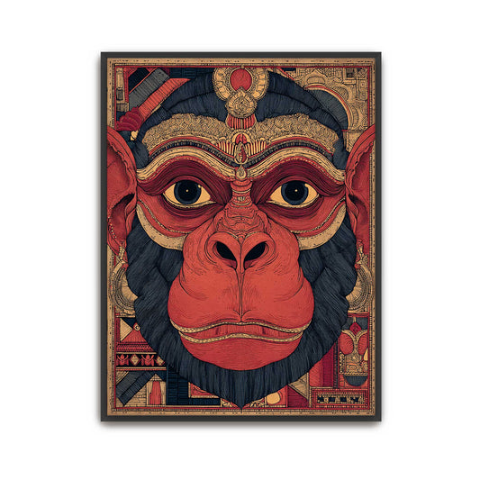 Framed artwork of a Hanuman Ji with intricate details on a white background